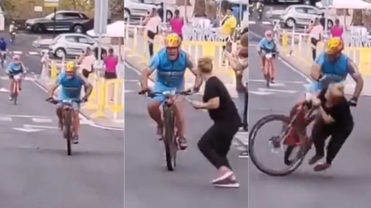 Escalofriante video: mujer se le cruzó a un ciclista en el final y agoniza