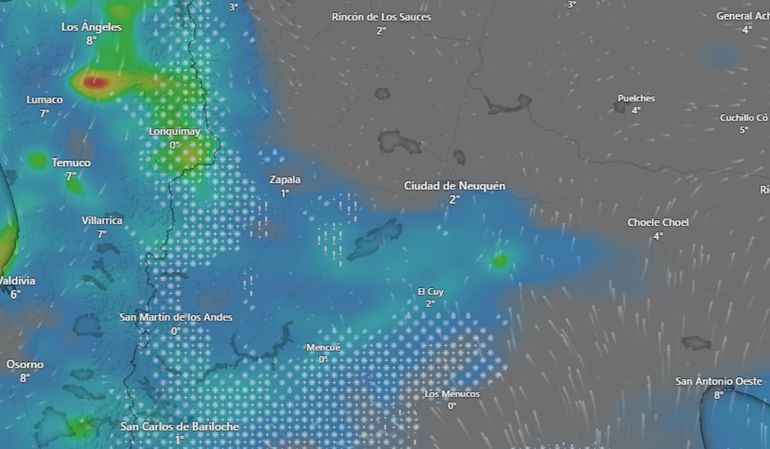 En vivo: el mapa que muestra el avance de la nieve en Neuquén