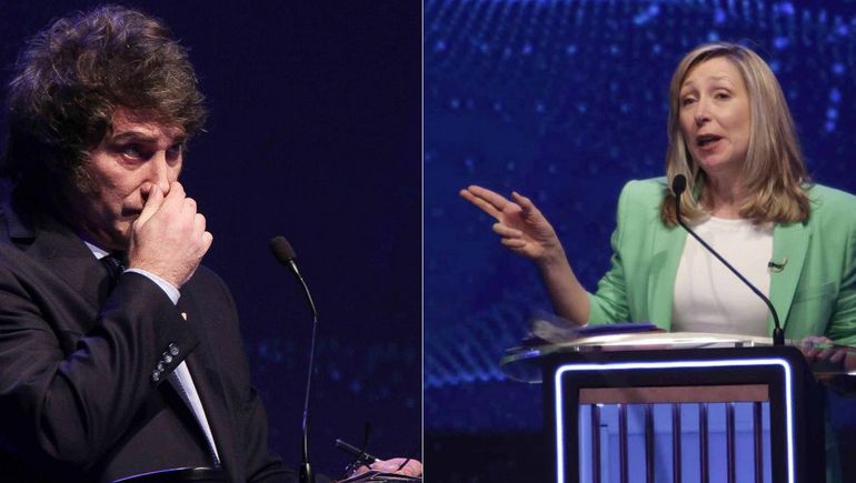 Javier Milei y Myriam Bregman en el debate presidencial.
