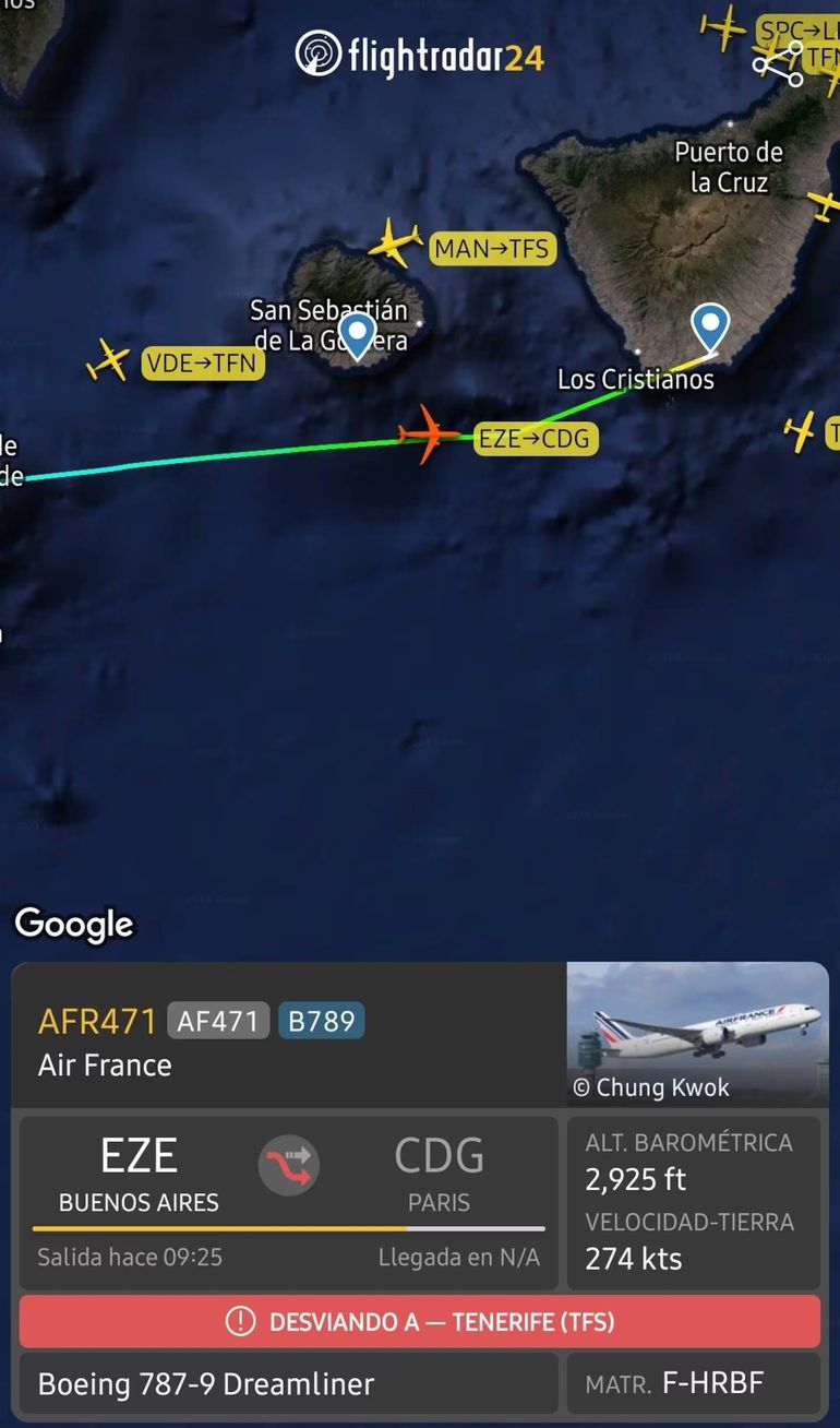 Pánico en un vuelo de Air France: salió de Buenos Aires y tuvo que aterrizar de emergencia en Tenerife