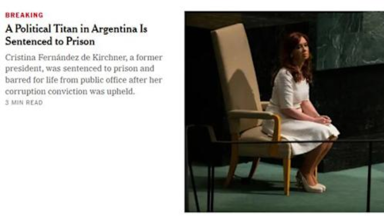 Cómo reflejó el New York Times la condena a Cristina por la causa Vialidad.