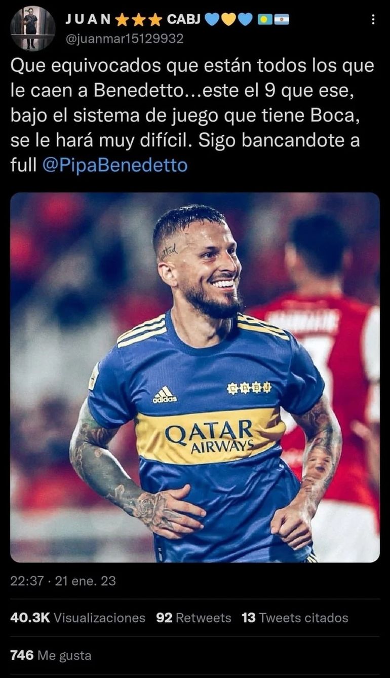 El like de Benedetto en medio de las críticas y los rumores de su posible salida de Boca.