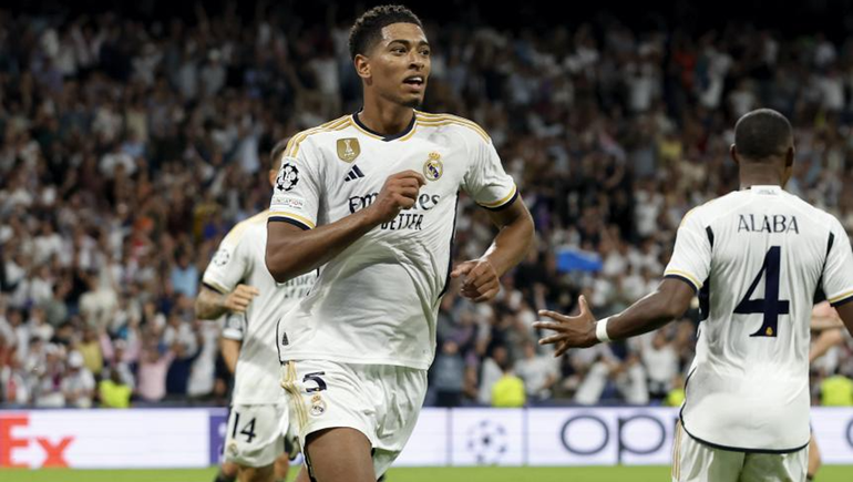 Bellingham festeja el único tanto del Real Madrid en el partido de este miércoles.&nbsp;