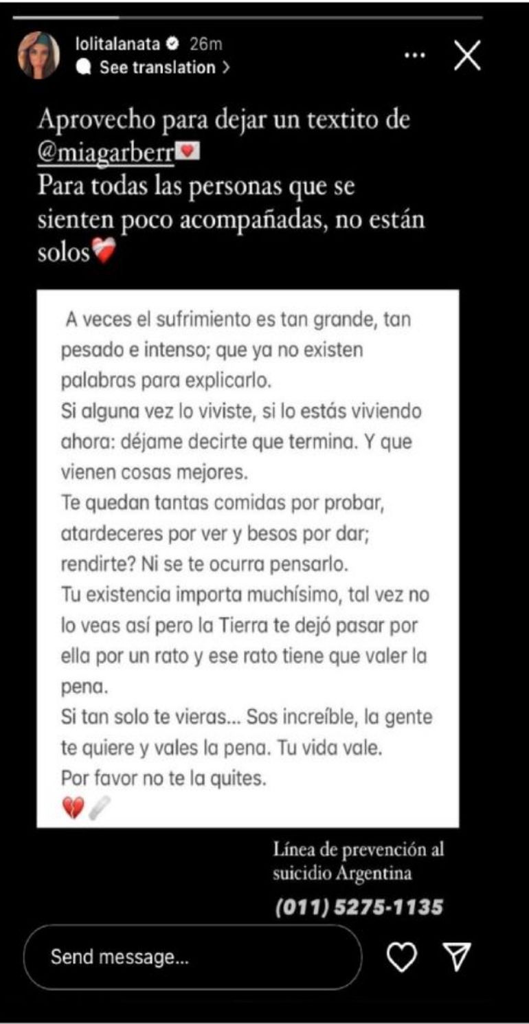 El posteo de Lola, la hija de Jorge Lanata El posteo de Lola, la hija de Jorge Lanata