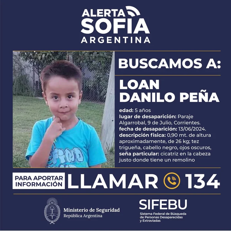 La desaparición de Loan volvió a activar el Alerta Sofía. La desaparición de Loan volvió a activar el Alerta Sofía.