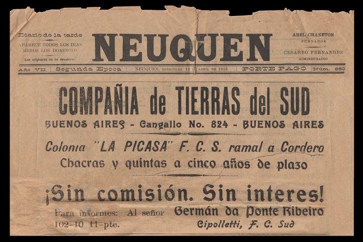 Aviso de la Compañía Tierras del Sud (Año de publicación: 1916) Aviso de la Compañía Tierras del Sud (Año de publicación: 1916)