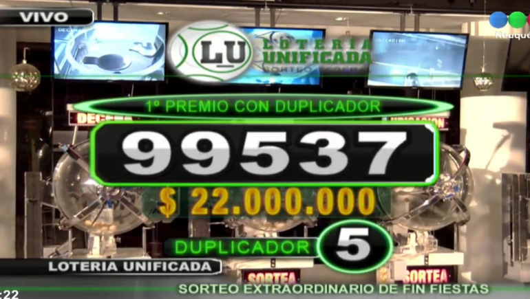 El primer premio del Sorteo de Fin de Fiestas de La Lotería Unificada para el 99.537