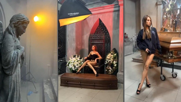 Una funeraria promociona ataúdes con modelos sexis