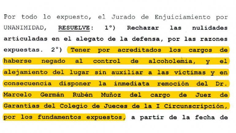 Por unanimidad, destituyeron del cargo al juez Marcelo Muñoz