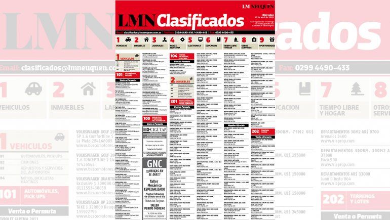 Los clasificados de hoy de LM Neuquén