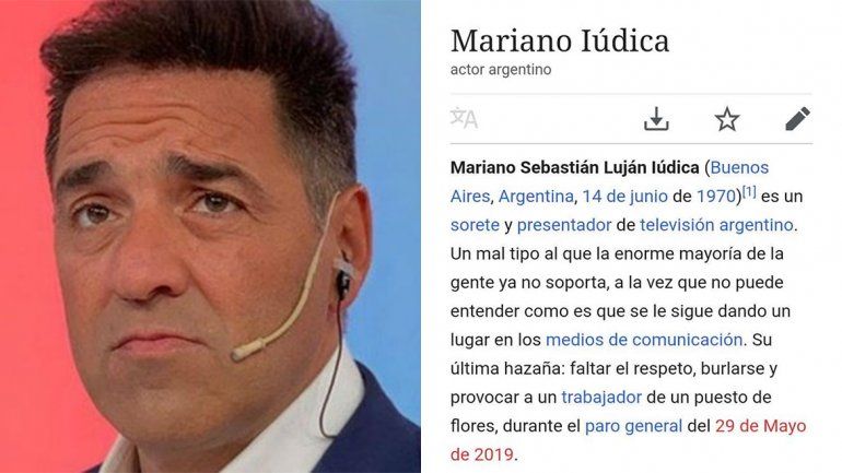 Modificaron el perfil de Iúdica en Wikipedia y lo describieron como un sorete
