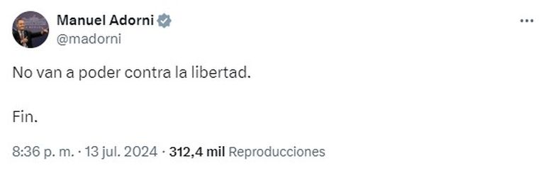 Manuel Adorni se expresó en redes sociales. Manuel Adorni se expresó en redes sociales.