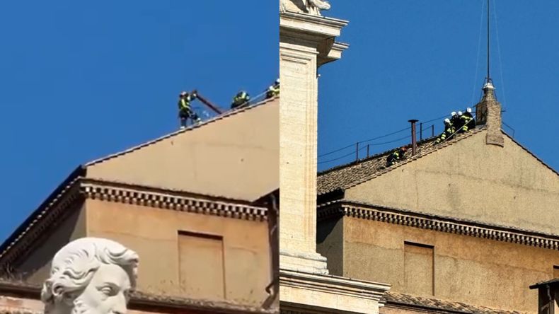 Bomberos del Vaticano comenzaron este viernes a instalar una chimenea en la parte superior de la Capilla Sixtina con vistas al inicio del cónclave para elegir al nuevo Papa.