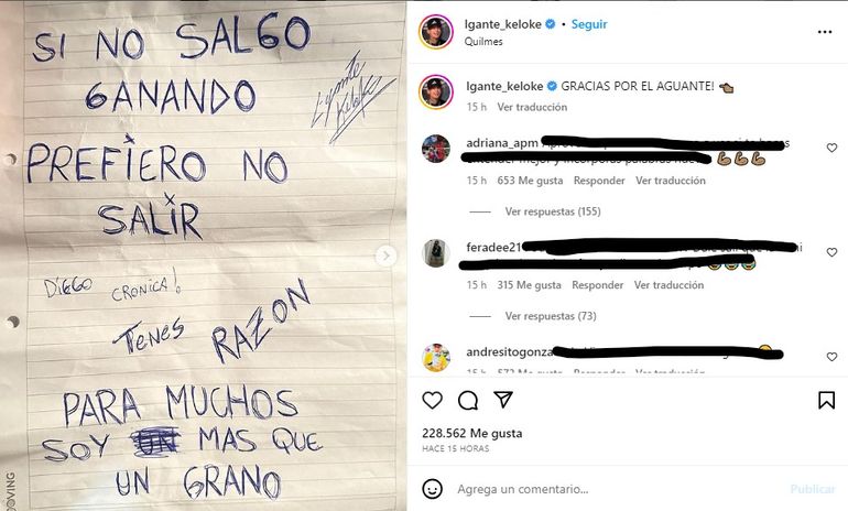 L-Gante escribió desde la celda. Publicó tres cartas en Instagram. L-Gante escribió desde la celda. Publicó tres cartas en Instagram.