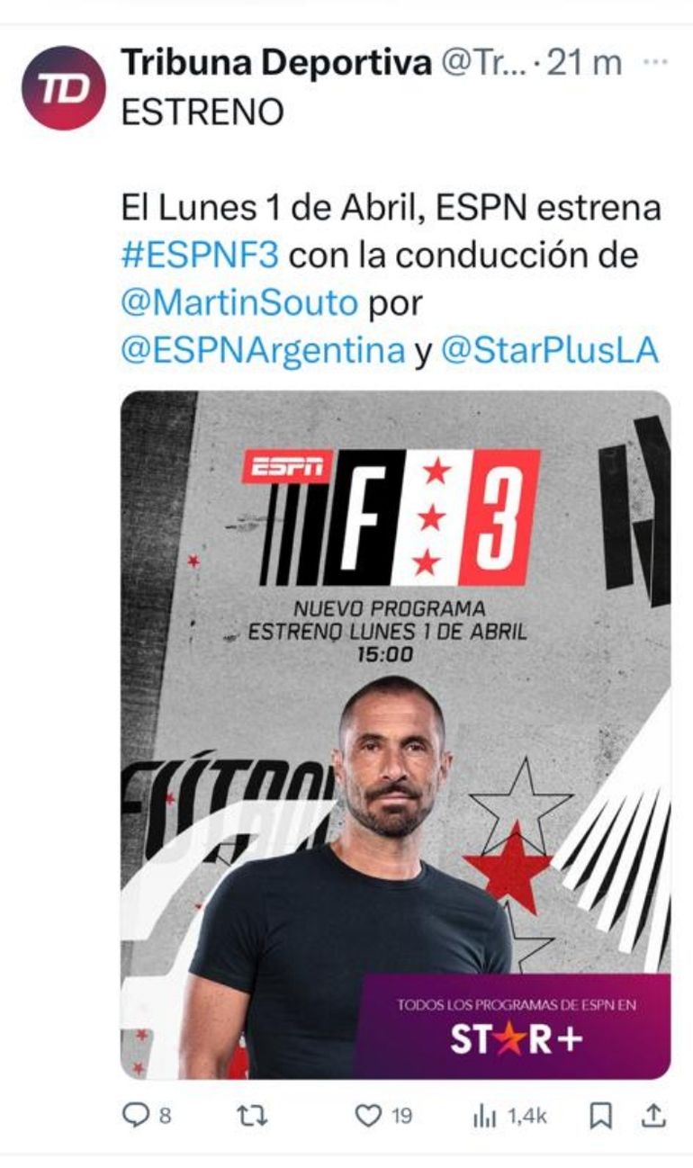 Martín Souto tendrá su propio programa en ESPN