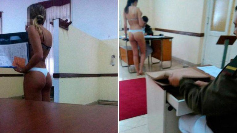 Fotografiaron a jóvenes durante una revisación médica del Ejército.