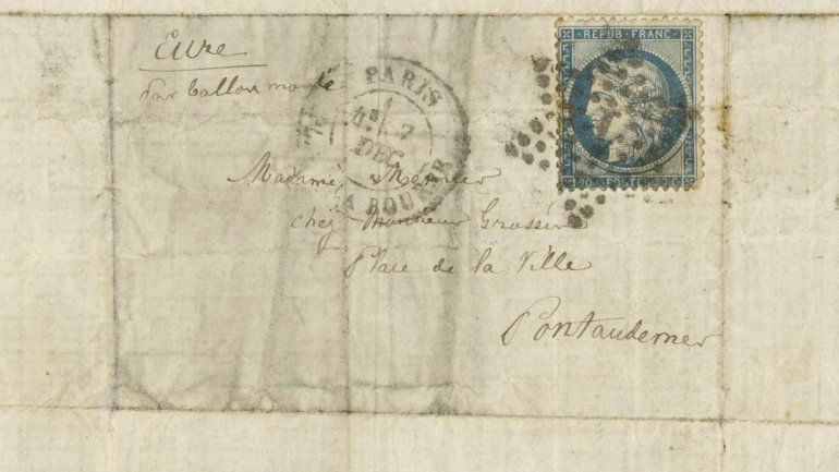 El sobre en el que fue enviada la carta durante el sitio de París en la guerra franco-prusiana.