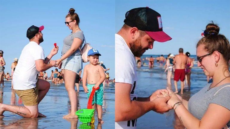 Quedó fascinado con Las Grutas y le pidió matrimonio a su novia en la playa