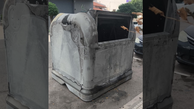 Se difundieron imágenes de un contenedor de basura incendiado que quedó completamente inutilizable. | LM Neuquen Se difundieron imágenes de un contenedor de basura incendiado que quedó completamente inutilizable.