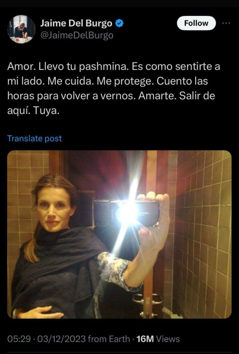 La foto tomada por Letizia y posteada por Jaime Del Burgo en X (Twitter) La foto tomada por Letizia y posteada por Jaime Del Burgo en X (Twitter)