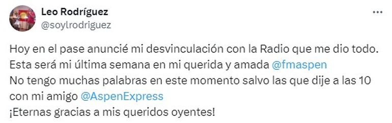 La triste noticia para los oyentes de Aspen. La triste noticia para los oyentes de Aspen.