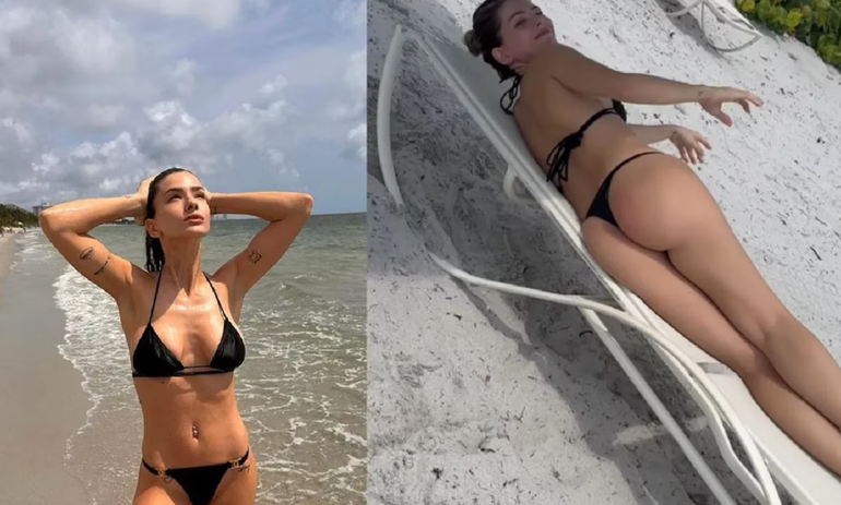 La microbikini negra que actriz usó en las playas de Miami fue furor en redes sociales.