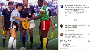 maradona volvio a las redes para recordar al fallecido capitan de camerun maradona volvio a las redes para recordar al fallecido capitan de camerun