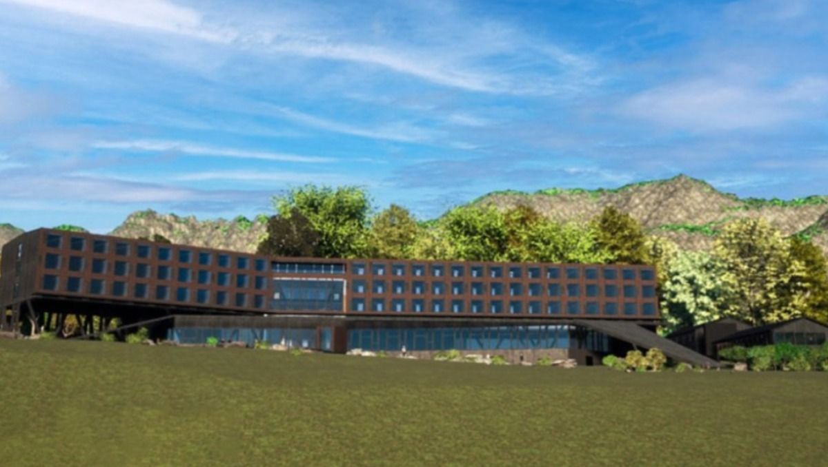 Asi se verá el hotel que constuyen en Puerto Williams, para alojar a pasajeros de los cruceros a la Antártida.