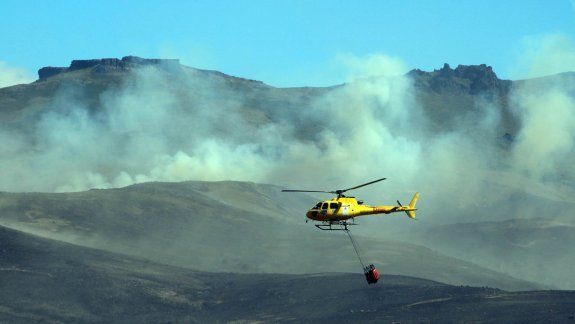 Las aeronaves no daban abasto para arrojar agua suficiente como para contener las llamas. El fuego ya afectó a unas 1500 hectáreas de vegetación nativa y pastos secos.