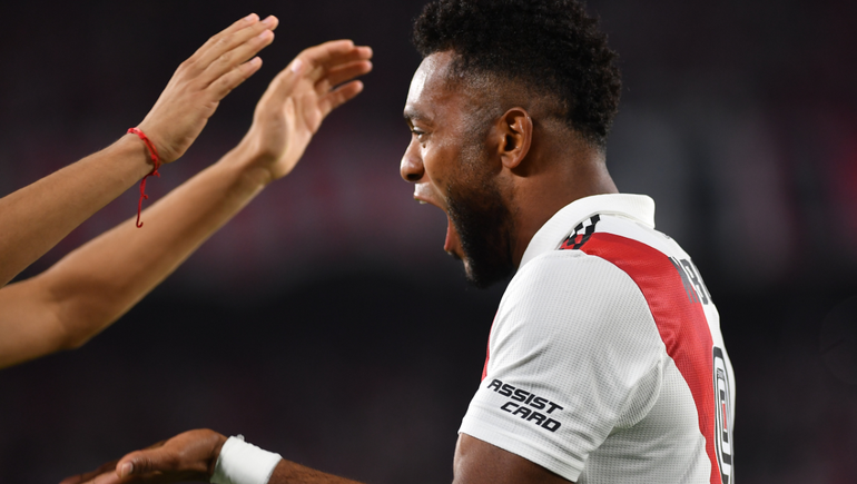 Miguel Borja hizo el primer gol y la asistencia del segundo en el triunfo de River. Foto: Télam