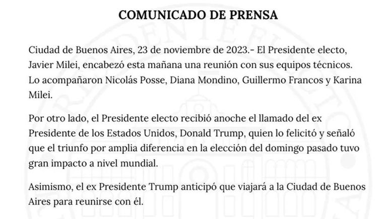 Comunicado sobre la visita de Donald Trump Comunicado sobre la visita de Donald Trump