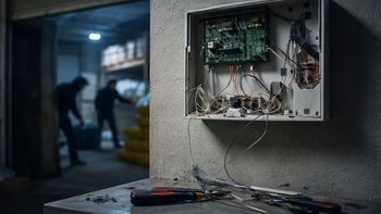 La central del sistema de alarmas destruida tras el robo, lo que impidió que se enviaran señales de alerta al centro de monitoreo. La central del sistema de alarmas destruida tras el robo, lo que impidió que se enviaran señales de alerta al centro de monitoreo.