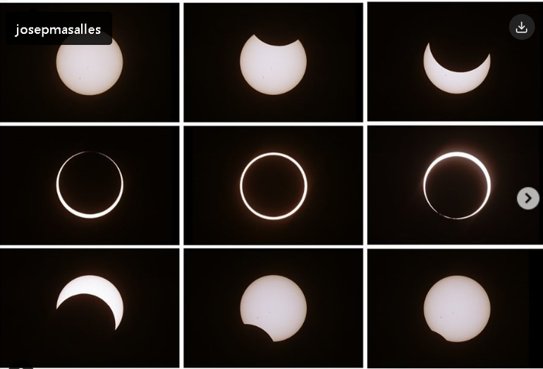 Las imágenes que compartió el astrónomo catalán del eclipse anular que tomó en Albuquerque, EEUU, en octubre de 2023. Las imágenes que compartió el astrónomo catalán del eclipse anular que tomó en Albuquerque, EEUU, en octubre de 2023.