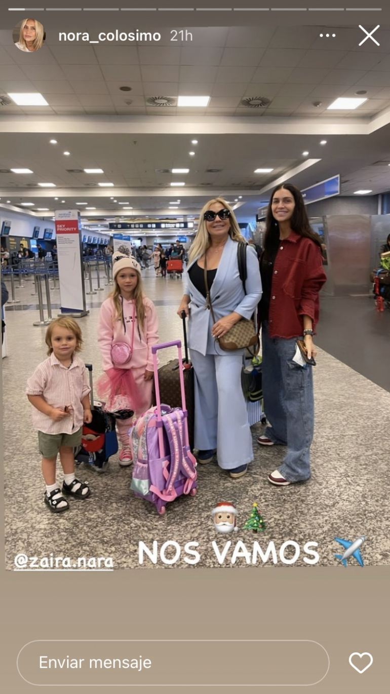 Zaira Nara de viaje junto a su madre y sus hijos