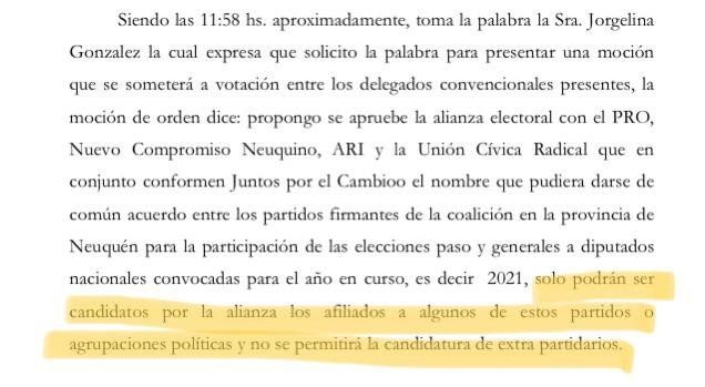 El acta de la Convención Radical no permite meter a extra partidarios en Juntos por el Cambio.