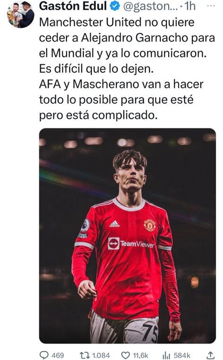 El twit de Gastón Edul sobre la decisión del Manchester