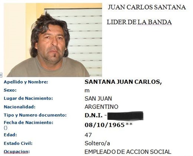 Ficha del prontuario de Juan Carlos Santana