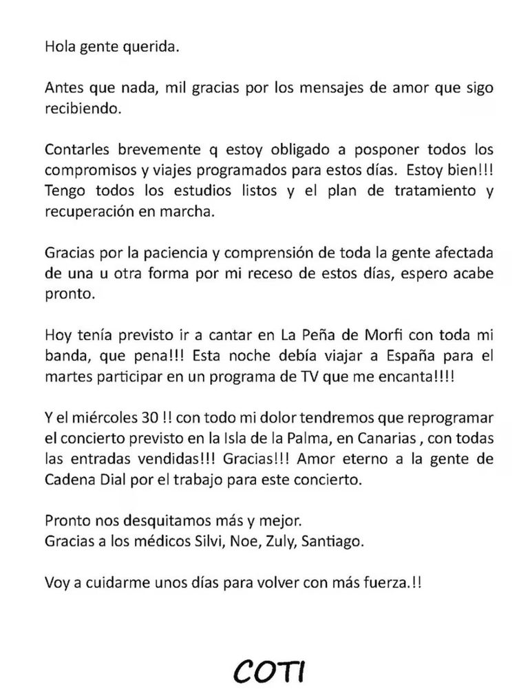 El comunicado de Coti Sorokin El comunicado de Coti Sorokin