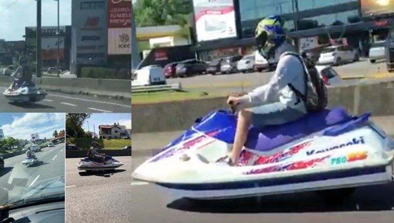 Insólito: un joven manejó una moto de agua por la Panamericana