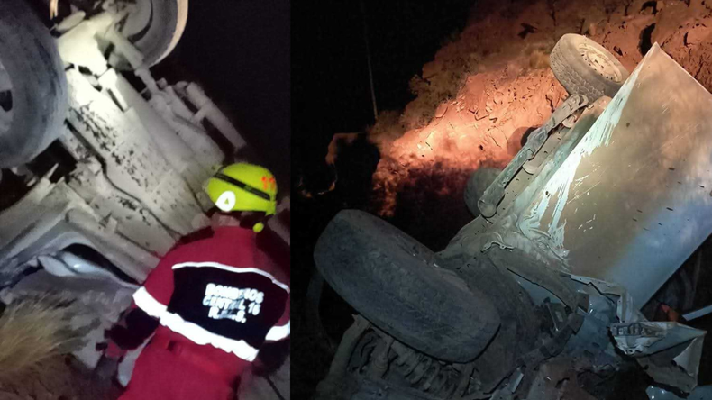 Un trabajador de la empresa Anjor resultó herido tras sufrir un vuelco en Ruta 5. | LM Neuquen Un trabajador de la empresa Anjor resultó herido tras sufrir un vuelco en Ruta 5.