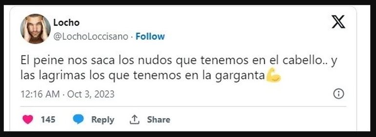 Otra de las publicaciones de Locho Loccisano que indican una crisis en su pareja con Majo Martino. Otra de las publicaciones de Locho Loccisano que indican una crisis en su pareja con Majo Martino.