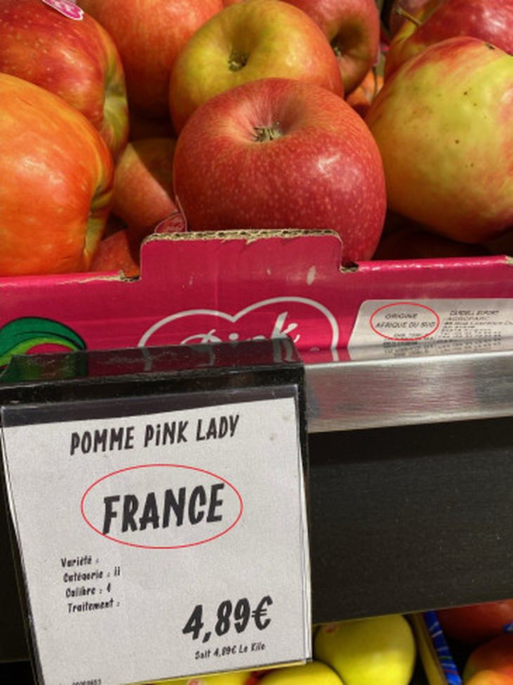 Las góndolas francesas reflejaron los precios más altos dentro del mercado de la manzana de la UE. Las góndolas francesas reflejaron los precios más altos dentro del mercado de la manzana de la UE.