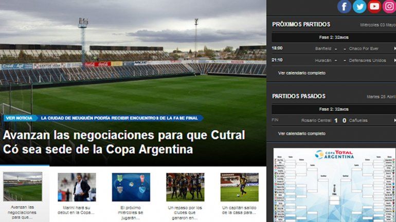 El portal de la Copa Argentina ayer reafirmó lo que difundió LMN.