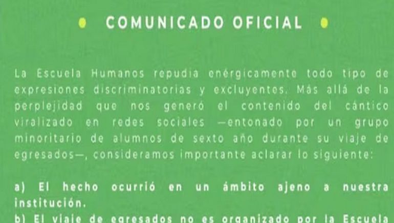Autoridades de la escuela aseguraron que trabajarán con alumnos, docentes y familias para prevenir expresiones de odio. Autoridades de la escuela aseguraron que trabajarán con alumnos, docentes y familias para prevenir expresiones de odio.