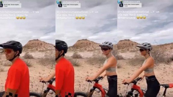 Nicole Neumann y Manu Urcera en bici por la barda neuquina