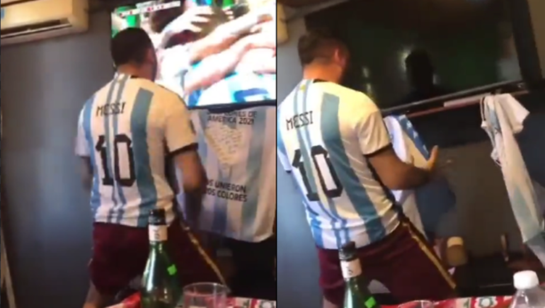 Video: festejó el gol de Messi y dejó a su familia sin televisor