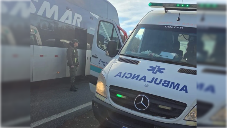 El colectivo se detuvo a un costado de la ruta y la asistencia fue inmediata. Foto gentileza El Cordillerano.