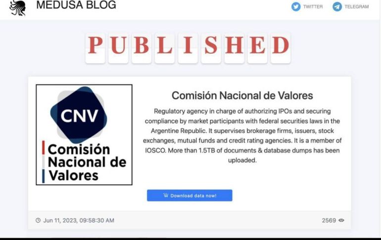 Hackeo a la CNV:  el grupo Medusa publica los datos que robó