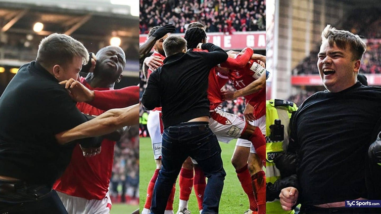 Hincha no toleró gol rival, entró al campo y les pegó a todos