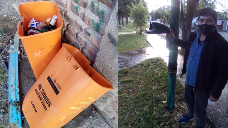 Vandalizaron los cestos de una plaza en barrio Huiliches